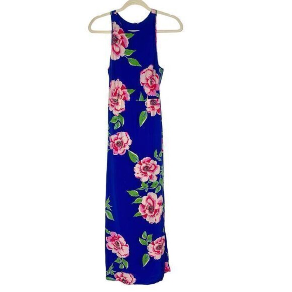 Yumi Kim Silk Maxi Dress Small Blue Pink Green Dream Floral Long Sleeveless Flaw